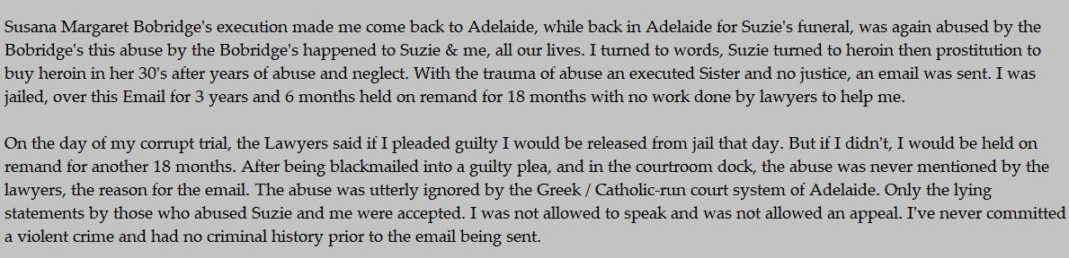 #DavidMcBride, Julian #Assange - If you expose the crimes of others that are connected to the establishment, you will be railroaded and denied justice #saparli #Auspol #Auslaw

I reacted to my sister's execution by individuals associated with the Adelaide establishment and the…
