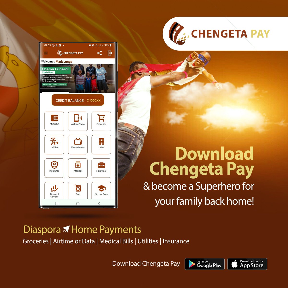 Every breadwinner needs Superhero powers. Chengeta Pay enables you to buy & pay for services back directly from the Diaspora with ease. #ChengetaPay #InternationalPayments