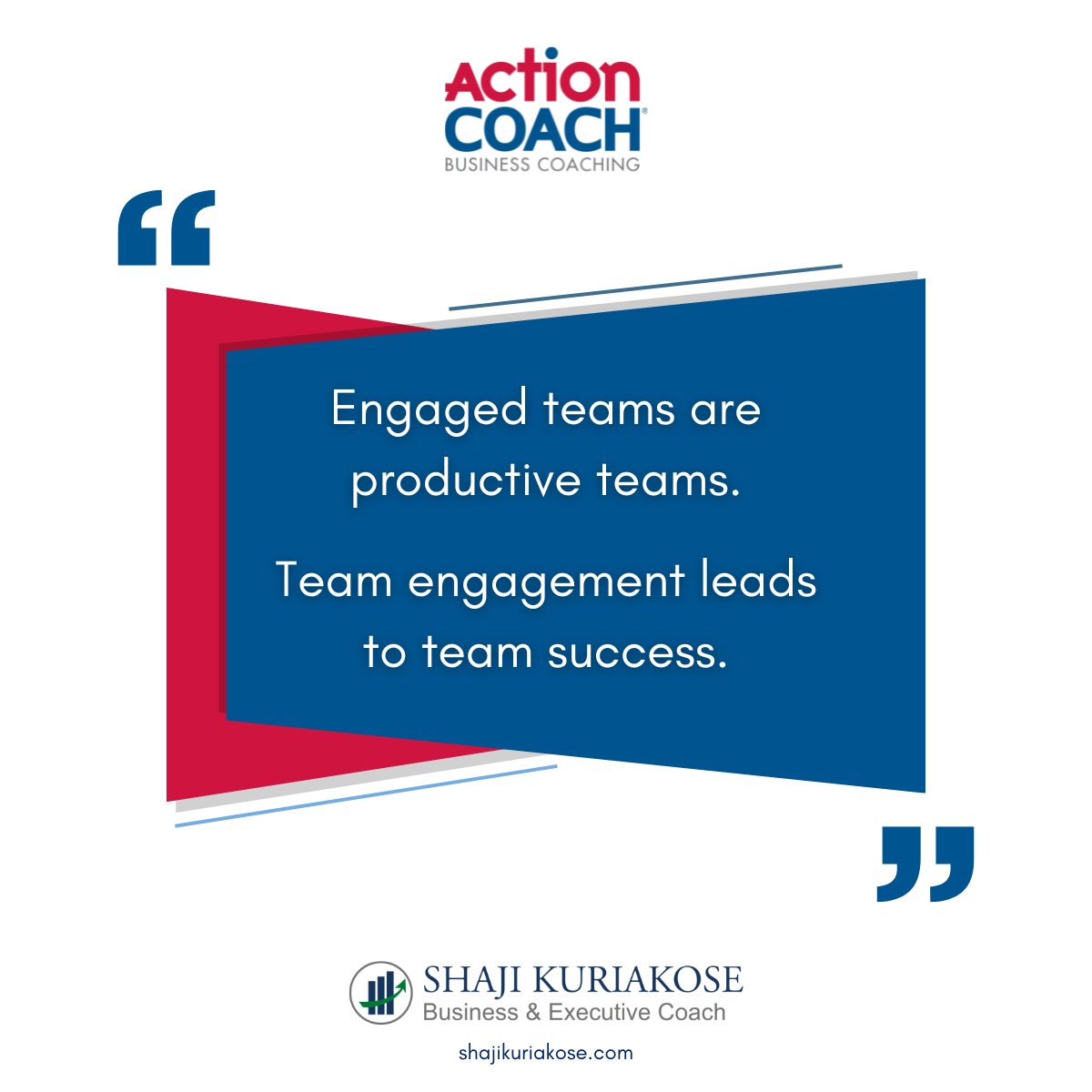 Team Engagement isn’t just a buzzword—it’s the bedrock of productivity and success.

#Teamwork #Leadership #Success
#actioncoach #shajikuriakose #businesscoach #executivecoach