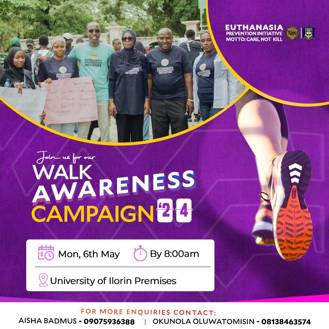 Join the Euthanasia Walk at the University of Ilorin: Advocating for a Compassionate Choice.

In a society where discussions around end-of-life care and choices are often shrouded in discomfort, the Euthanasia Walk at the @UnilorinNGR emerges as a beacon of compassion.
A Thread⬇️