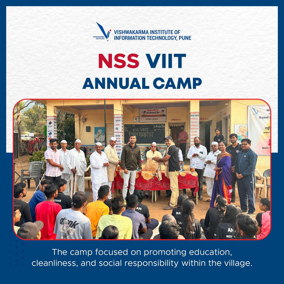 viit_pune's tweet photo. NSS VIIT just finished its yearly camp with 131 volunteers. We worked on education, cleanliness, and being responsible in the village. We did exercises, cleaned up, listened to talks, played sports, and taught. It was about teamwork and growing personally. 
#NSSVIIT https://t.co/MZzv9HiT7K