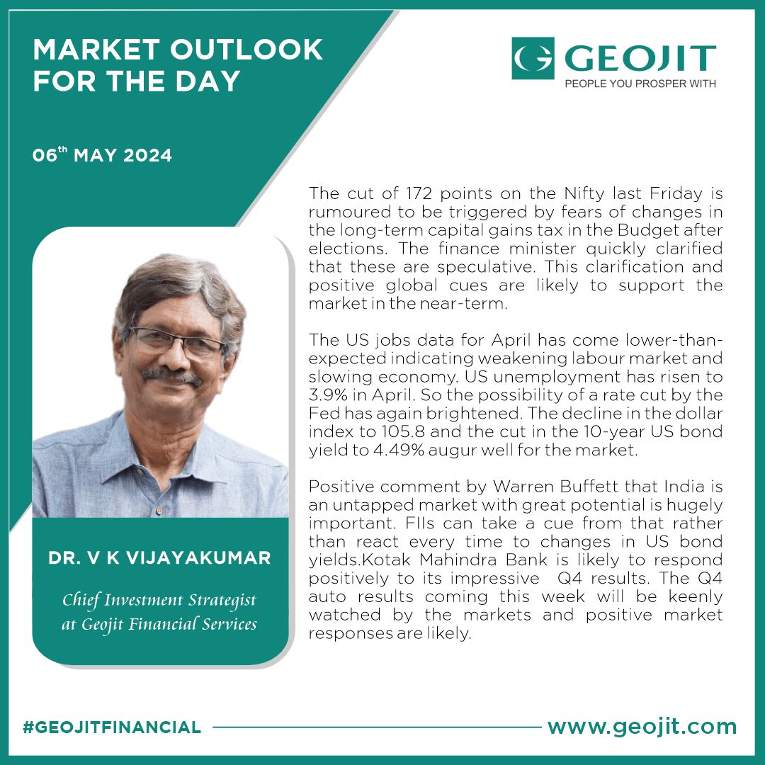 #MarketOutlook For the Day by Dr. V.K. Vijayakumar, Chief Investment Strategist @GeojitFinancial

#MarketUpdate #StockMarketIndia #Stockmarket #Sensex #Nifty #Stock #Trading #Today #Sharemarket #Investors #Market #Fed #WarrenBuffett #KotakMahindraBank #Q4Results #GeojitFinancial