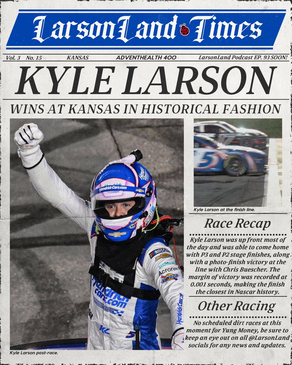 LarsonLand Times - Vol. 3 No.15 'AdventHealth 400'

#kylelarson #Nascar #nascarcupseries #larson #hendrickmotorsports #kylelarsonracing #KansasSpeedway