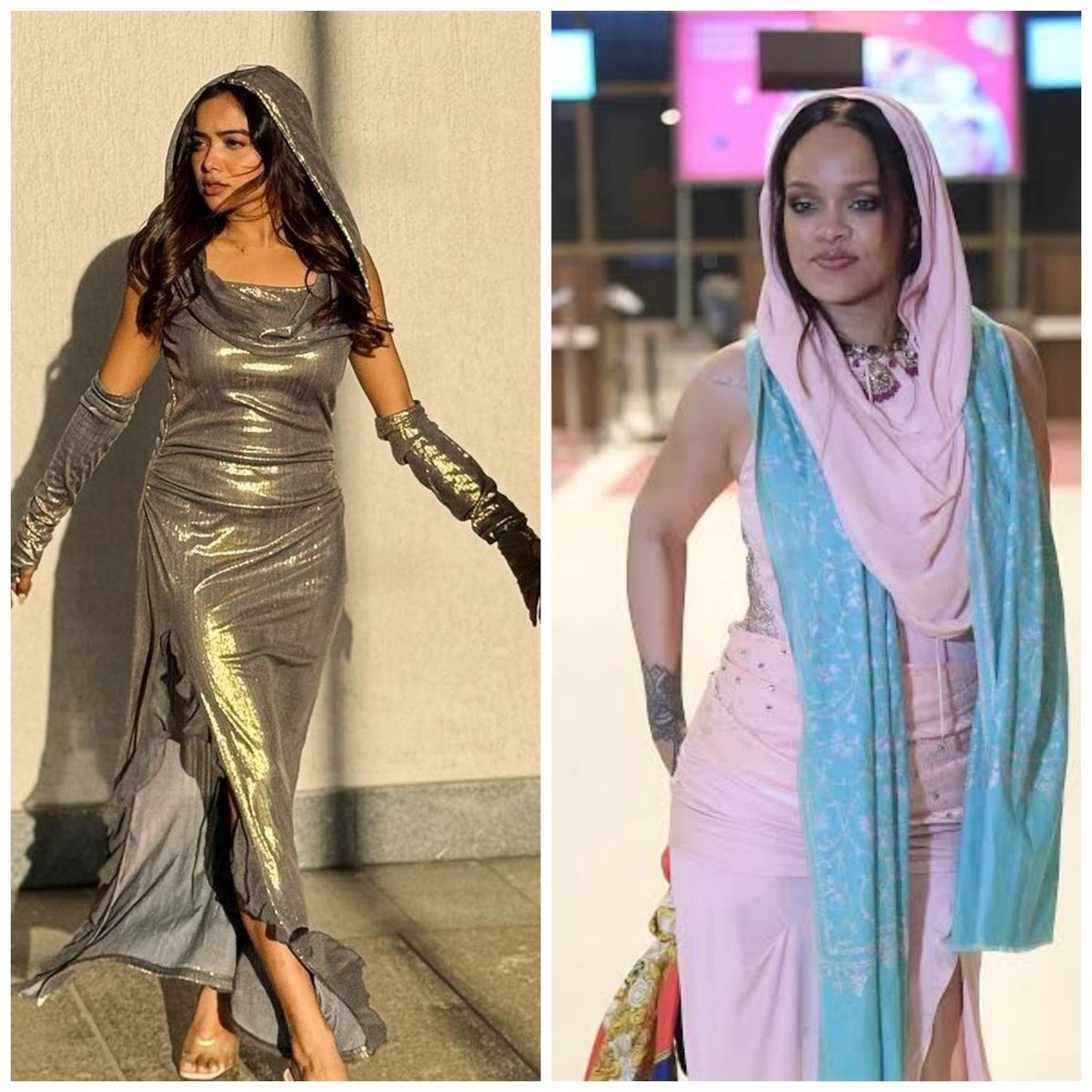 Two style icons, one chic look Who rocked it best? @manisharani002 vs. #rihanna 😍 #manisharani #rihanna #firstindiatelly