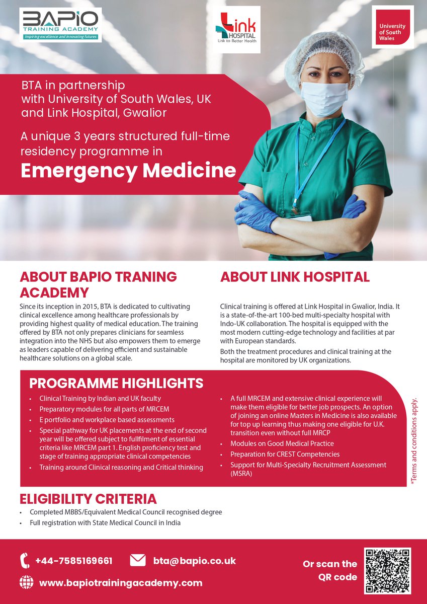 'Unleash your potential in Emergency Medicine! Link Hospital Gwalior, in collaboration with BAPIO Training Academy UK, presents a residency programme like no other. '

☑️From Link Hospital
.
.
.
#EmergencyMedicine #LinkHospitalGwalior #BAPIOTrainingAcademyUK #ResidencyProgram