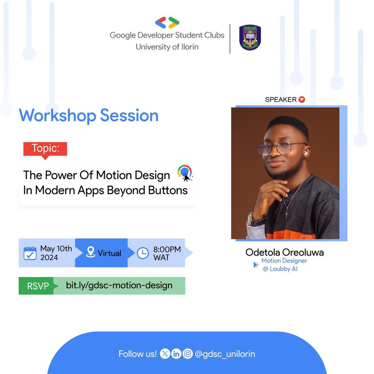 The IDAN Of Design is here🎉 Odetola Oreoluwa would be live on the 10th of May to take us a workshop session on “The Power Of Motion Design In Modern Apps Beyond Buttons” You cannot afford to miss this sessio💪🏾📝 Join us and informed about the newest features of designs!🫵🏾🤩