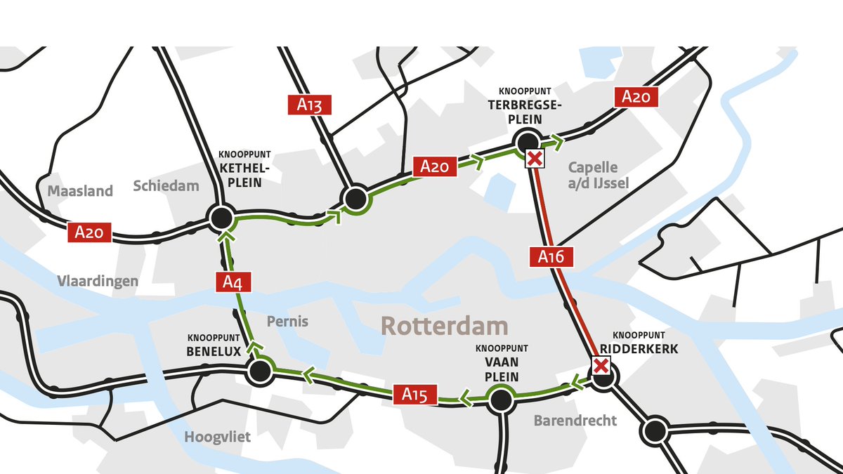 Van woensdagavond 8 mei 20.00 uur tot maandagochtend 13 mei 05.00 uur is de #A16 richting #Rotterdam gesloten voor werkzaamheden. 🚧 Verwacht extra reistijd van 30 tot 60 minuten. Plan je route vooruit en volg de omleidingen. Meer informatie. 👉bit.ly/3WpfcdW @RWS_WNZ