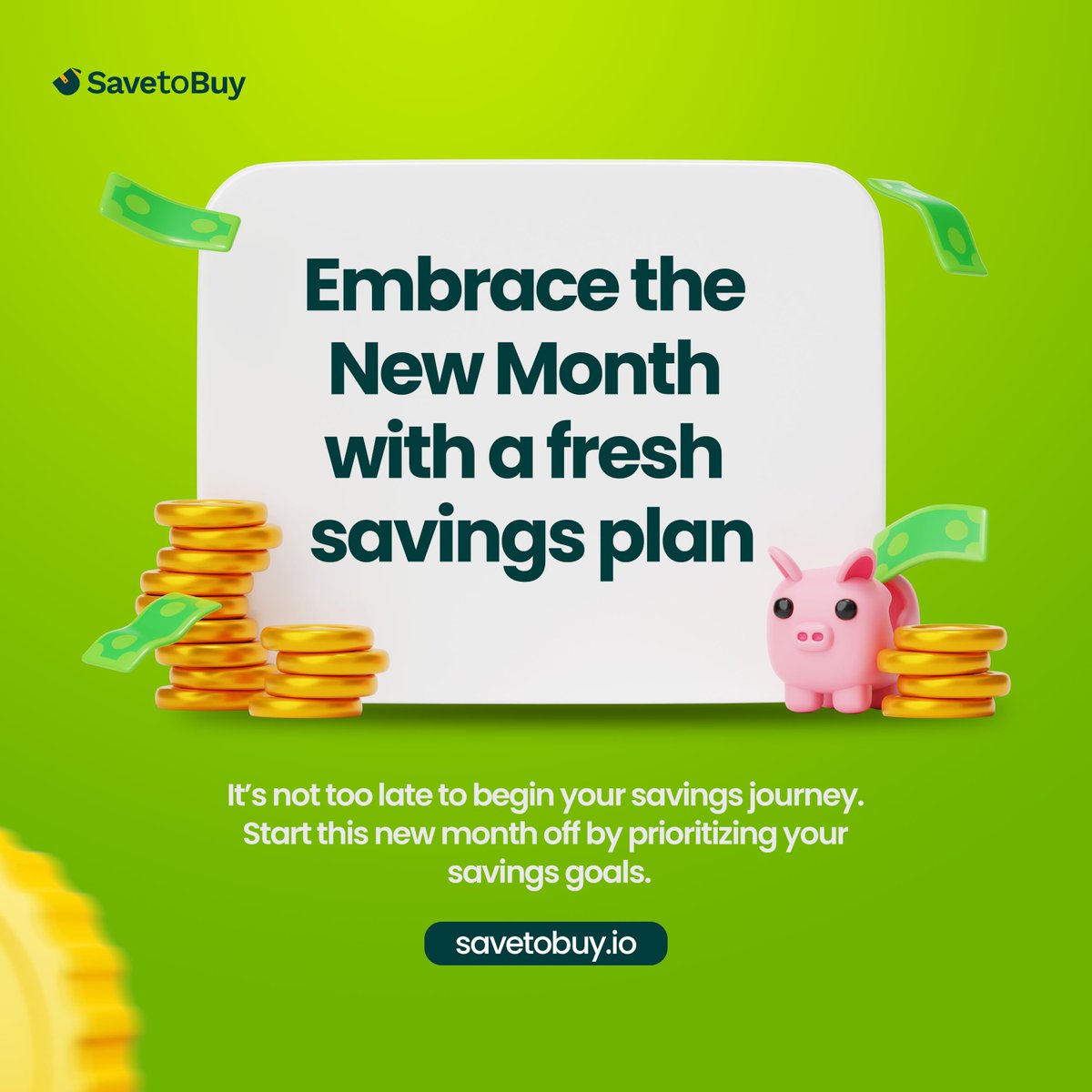 New month, new week, same goal: building your savings! Let's kick off this month on the right financial footing. Start saving with SavetoBuy now. #savemoney #saveforthefuture #saveandinvest #smartsaving #investinyourfuture #moneysavingtips #financialgoals #moneysaver