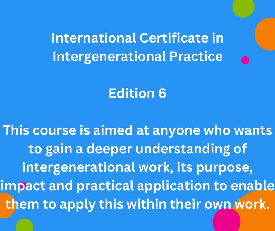 International Certificate in Intergenerational practice 2:00pm Tuesday 21st May - 11:00pm Monday 15th July 2024, Online We are offering a discounted rate for Scottish members of £150 for this course. Book now! generationsworkingtogether.org/training/inter…