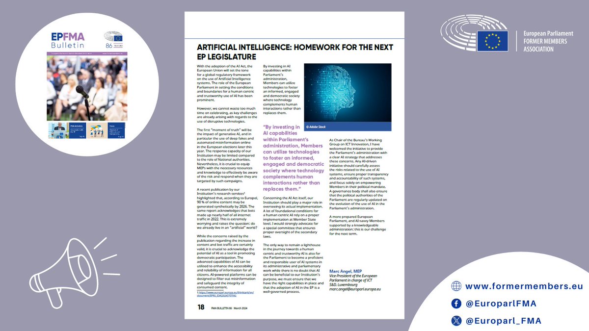 💬“By investing in #AI capabilities within Parliament’s
administration, Members can utilize technologies
to foster an informed, engaged and democratic society where technology complements human interactions rather than replaces them.” 
@Europarl_EN Vice-President @MarcAngel_lu…