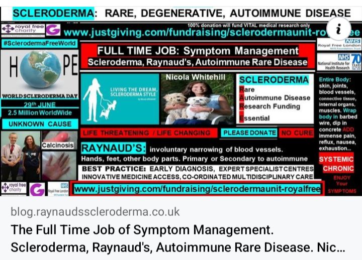 The Full Time Job of Symptom Management: 
blog.raynaudsscleroderma.co.uk/2017/04/sclero… 
Read more:  royalfreecharity.org/news/fundraisi…
Leave a gift in your Will : royalfreecharity.org/giftsinwills/
@RoyalFreeChty provides a free Will writing service
#SclerodermaFreeWorld #RaynaudsFreeWorld 
#Research #Scleroderma #SSc
