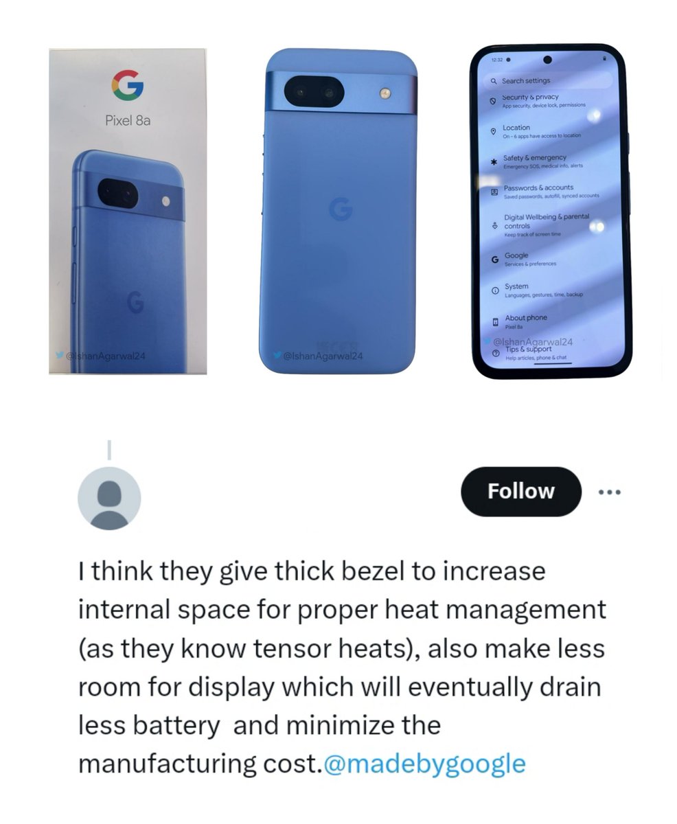 The main reason why the upcoming Google Pixel 8a has thick bezels.