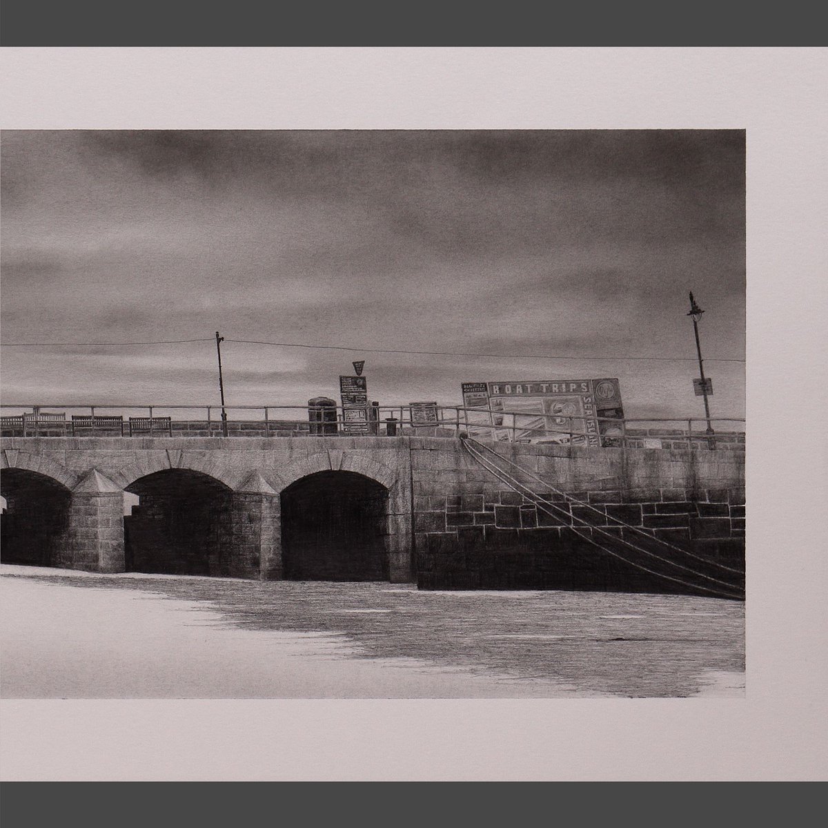 'Boat Trips' 480mm x 185mm
Back last August, I had some time to kill and wandered about St Ives before the crowds arrived, and I took this shot of Smeatons Pier from the beach
#drawing #pencil #landscape #art #stives #smeatonspier #cornishart #cornwall #summer