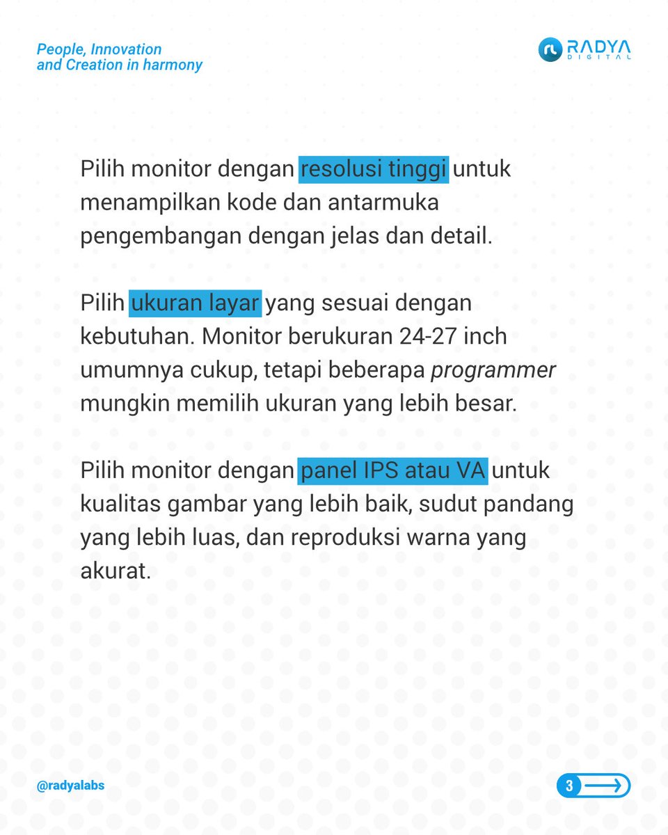 Jangan biarkan monitor menjadi hambatan dalam proses codingmu.

#radyadigital #digitaltransformationpartner #softwareengineer