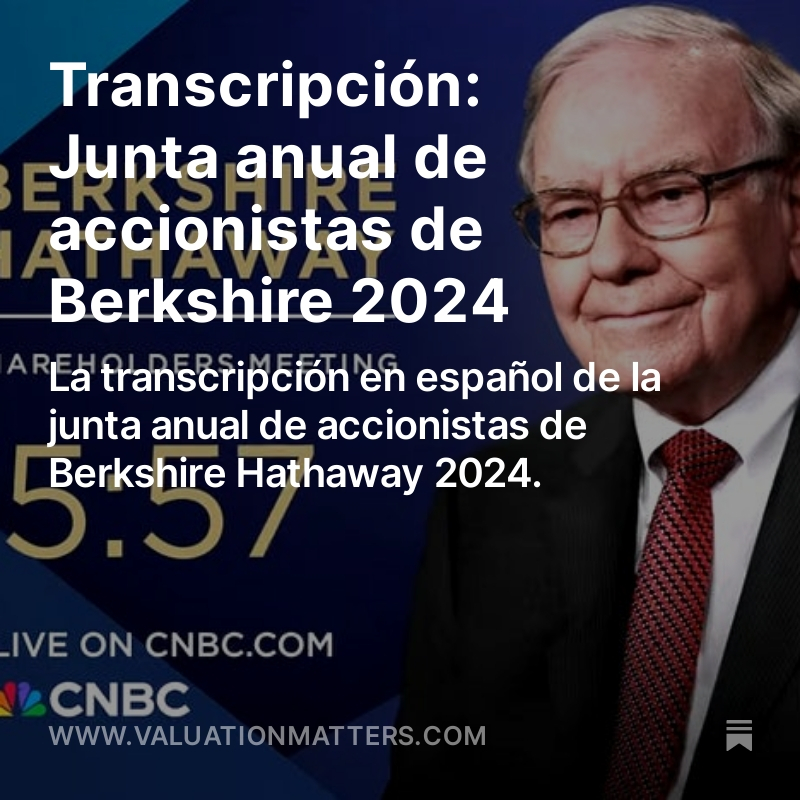 ValuationValue's tweet image. He subido la transcripción de la reunión de los accionistas de $BRK en español.

Si la quieres en .pdf deja un comentario diciendo ''lo quiero'' y RT