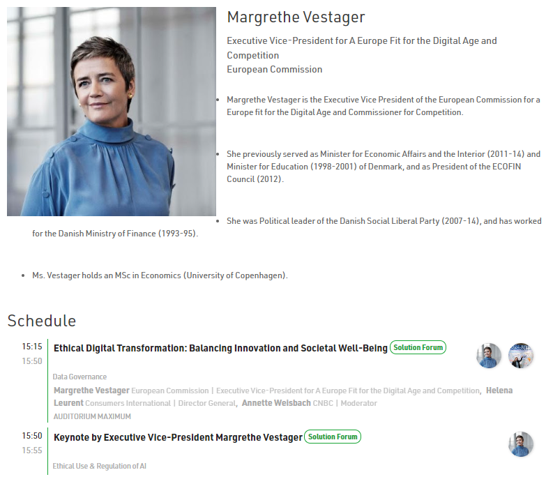 Heute bei #GlobalSolutions in Berlin spricht 🇪🇺 Exekutiv-Vizepräsidentin Vestager 15:15 zum Thema „Ethische digitale Transformation: Gleichgewicht zwischen Innovation & gesellschaftlichem Wohlergehen“. 15:50 hält sie eine Grundsatzrede zu #KI Livestream 👉 global-solutions-initiative.org