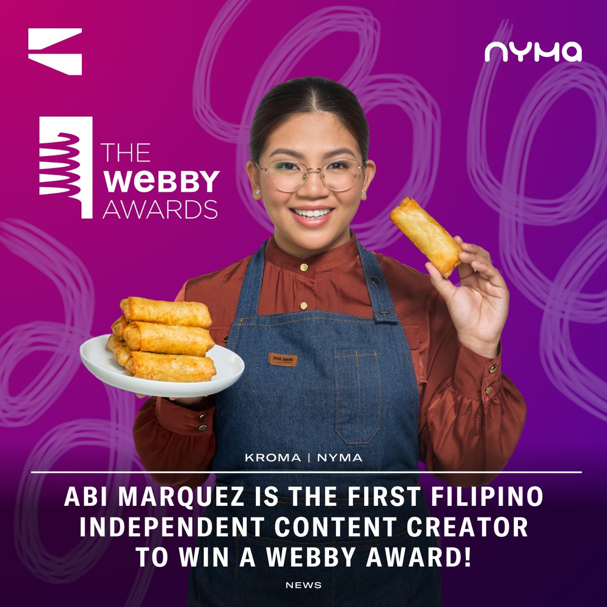 The Lumpia Queen is now also a Webby Award winner! 🥳 Abi Marquez continues to stir up the culinary world as she becomes a Webby People’s Voice Winner in the Social - Food & Drink category at the 28th Annual Webby Awards! She's the first Filipino independent content creator to