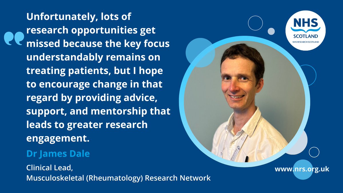 Dr James Dale, a Consultant Rheumatologist, who has been with @NHSLanarkshire for nine years and is an Honorary Clinical Senior Lecturer at @UofGlasgow, is delighted to be taking up the role of Clincal Lead (Rheumatology) for @nrs_msk. Read more 👉 bit.ly/3y0TClS