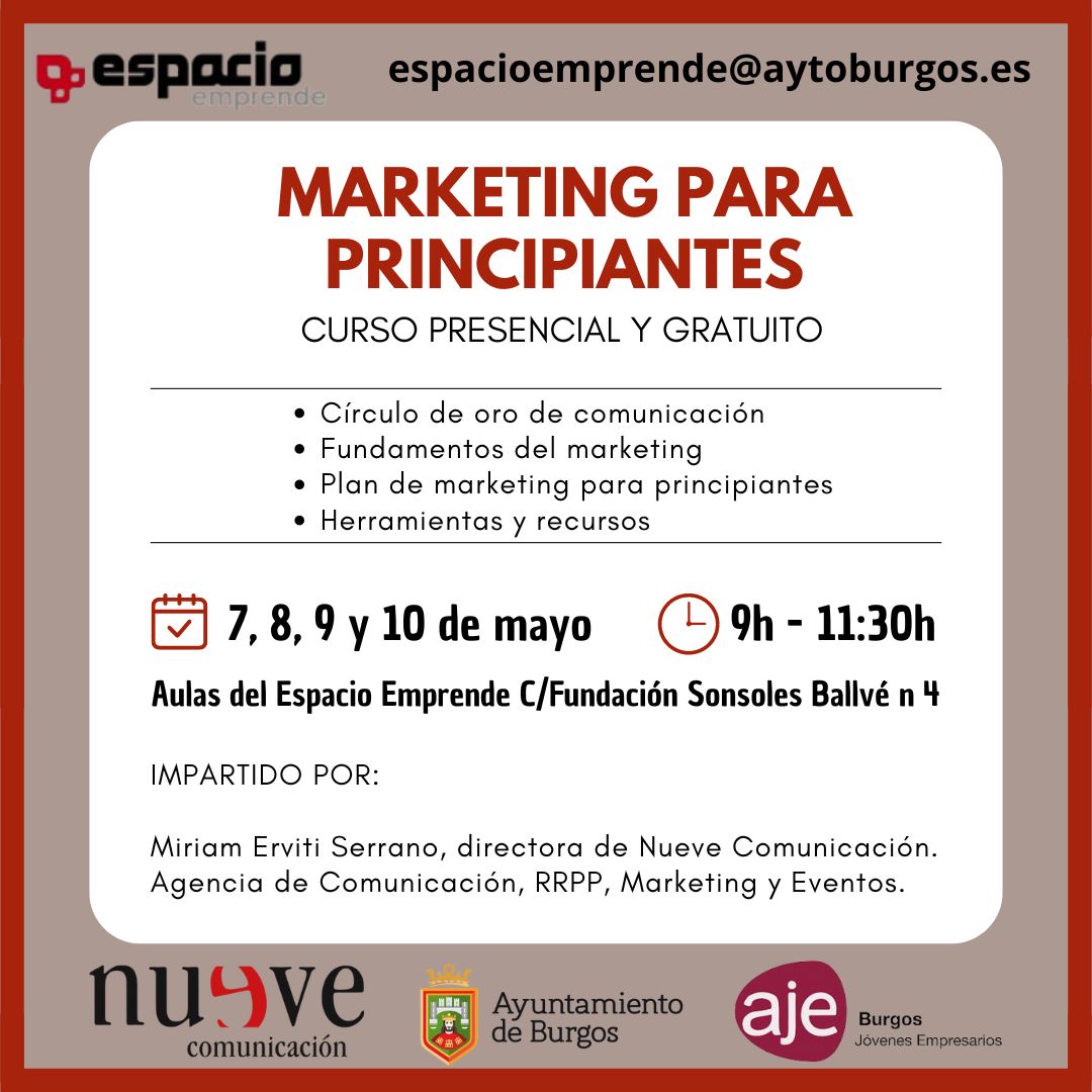 ¿estás listo para darle un impulso a tu negocio, #emprendedor de #Burgos?
¡Entonces este TALLER GRATUITO de #Marketing  Digital para principiantes es justo lo que necesitas! Últimas plazas, apúntate hoy en espacioemprende@aytoburgos.es <a href="/nuevecomunica/">Nueve Comunicación</a>