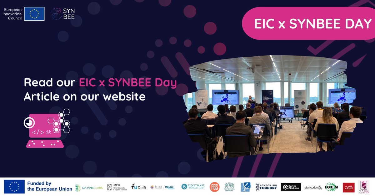 Excited to announce our new EIC x SYNBEE Day article!
🧬 From insightful talks to panel discussions, we've captured the essence of the day. 

Dive in here 👉: lnkd.in/dA5ipWHi.
 
#SYNBEE #SYNBEEProject #EICxSYNBEEDay
#euEIC #SyntheticBiology #SynBio #Research #Innovation