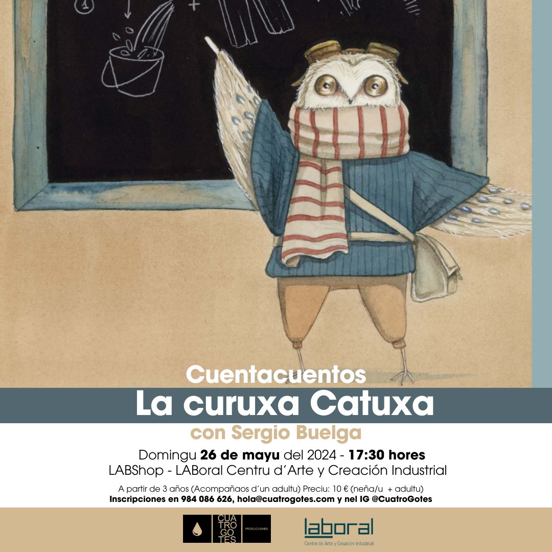 🦉¡La Curuxa Catuxa va tar nel LabShop! Apunta la fecha... ¡y apúntate al so cuentacuentos!

📌LabShop (Llaboral Centru d'Arte)
📅Domingu 26 de mayu
🕐19:30 hores