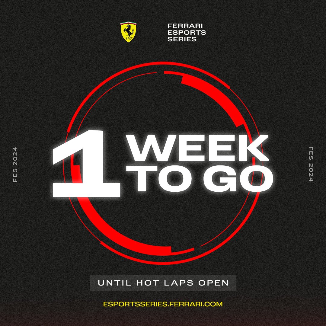 One week to go 🤩

There’s not long to wait until the Ferrari Esports Series Hot Laps open up!

What are you waiting for? Join the grid now 🔥
➡️ esportsseries.ferrari.com

#FerrariEsports #FerrariEsportsSeries
