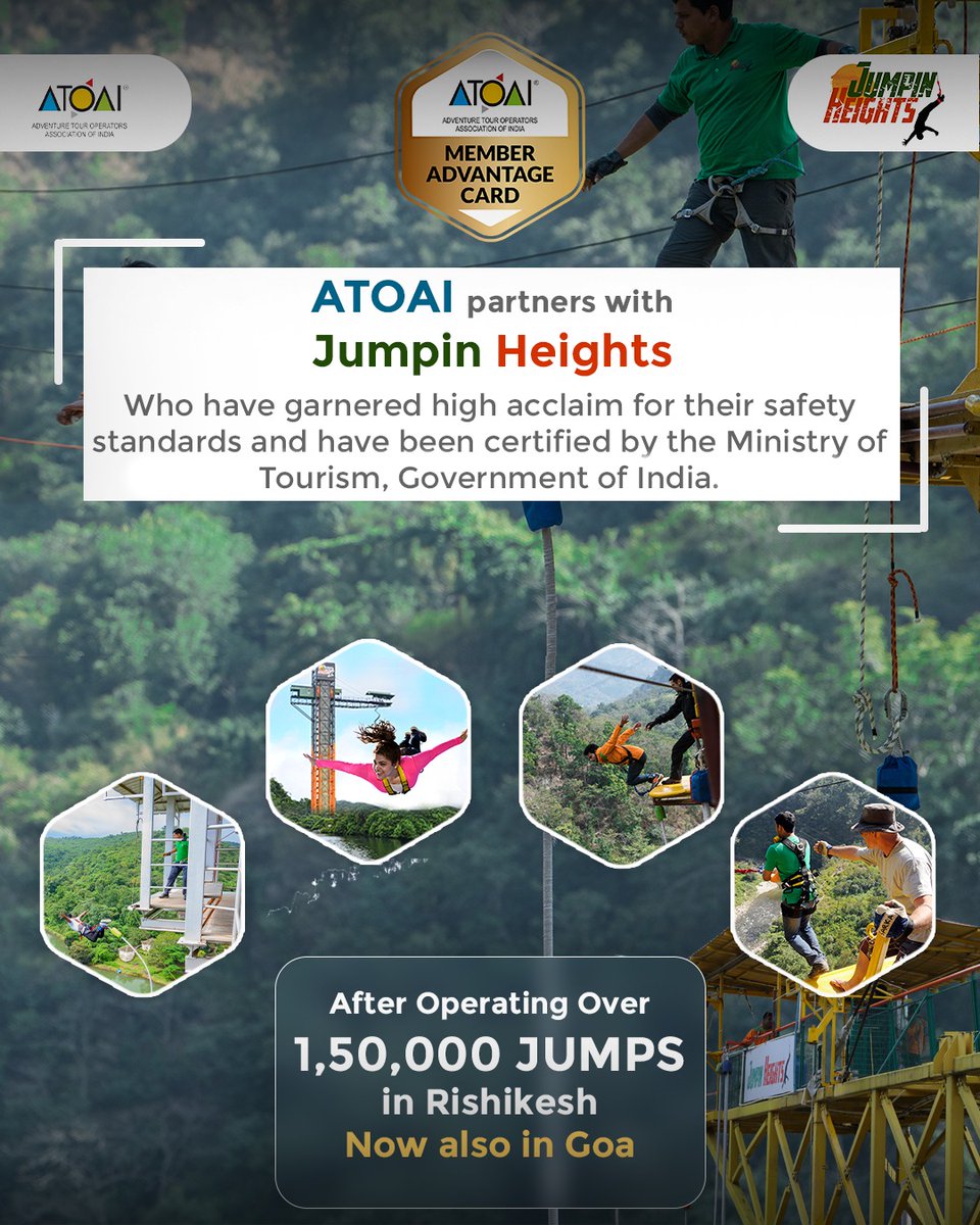 We are thrilled to announce our partnership with Jumpin Heights under the ATOAI Member Advantage Card. #ATOAIexplore #MembersAdvantageCard #AdventureAwaits #JumpinHeights #OutdoorAdventures #AdventureTravel #ATOAIMembers #ExclusiveDeals #ExploreIndia #ExtremeSports