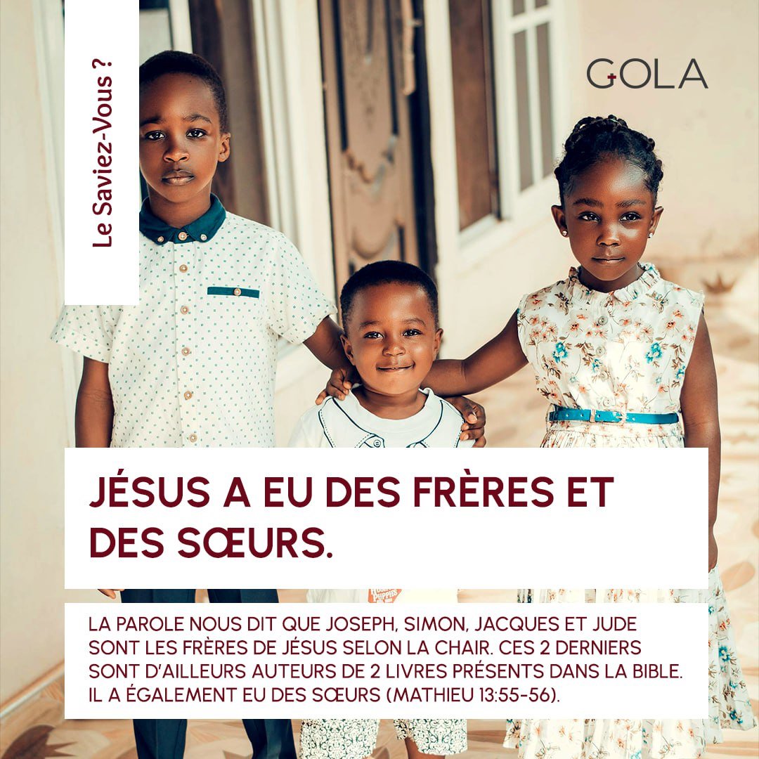 JÉSUS A EU DES FRÈRES ET DES SŒURS.
#Gola #christlike #chretienté #piete #sanctification #foi #paroledeDieu #paroledevie #repentance #amourdeDieu