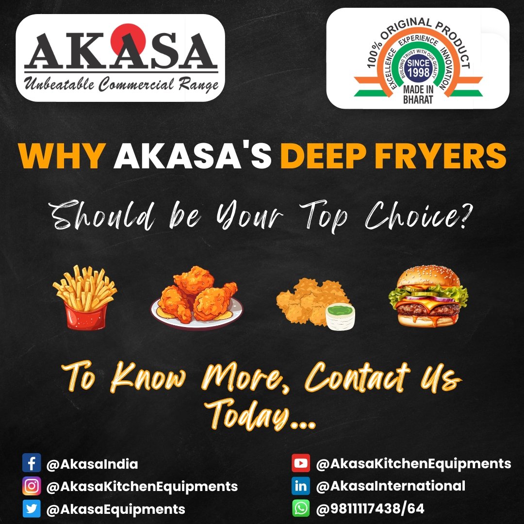 Explore the Mastery of Deep-Frying Excellence with #Akasa's Outstanding Selection of High-Performance #DeepFryers!

To Know More,
Read Our Blog: akasaindia.in/why-akasas-dee…

#AkasaIndia #MadeInIndia #Fries #burger #KitchenEquipment #FriedDelights #CommercialKitchen #RestaurantLife