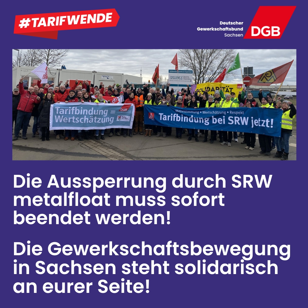 Das Verhalten von #SRW metalfloat ist schockierend. Der Arbeitgeber zeigt mit diesem Verhalten erneut, dass er die Gepflogenheiten konstruktiver Tarifauseinandersetzungen ignoriert. Notwendig sind Verhandlungen auf Augenhöhe! #Tarifwende @dgb_news Mehr: sachsen.dgb.de/-/8YU