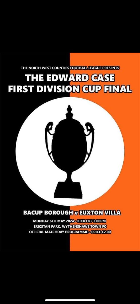 Looking for some football on this sunny bank holiday! Wythenshawe Town have you covered with The Edward Case First Division Cup Final hosting @BacupBoro v @EuxtonVillaFC 3pm kick off ⚽️