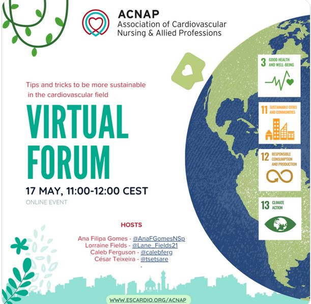 Really looking forward to this free ACNAP Virtual Forum on 🌎Environmental Sustainability in the Cardiovascular Field on 17 May📌 @AnaFGomesNsp @Lane_Fields21 @calebferg @tsetsare @escardio @m4ggiesimpson @catherinemross escardio.org/Sub-specialty-…