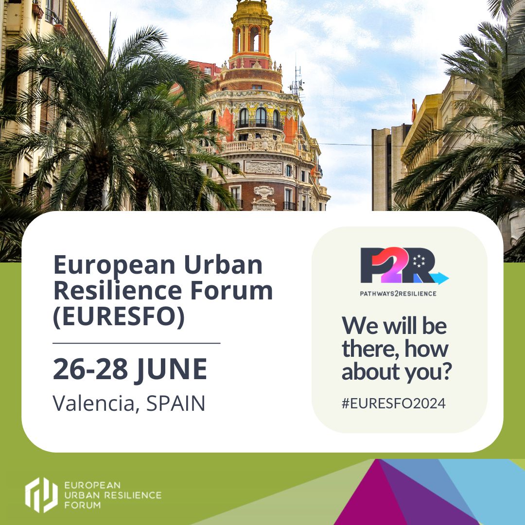🌟 Mark your calendars for the 11th European Urban Resilience Forum (#EURESFO), June 26th-28th, 2024 in Valencia, the #EuropeanGreenCapital! 🌿@P2Resilience co-organizes this enriching event, featuring panel sessions and a Marketplace. 👉Register now: urbanresilienceforum.eu
