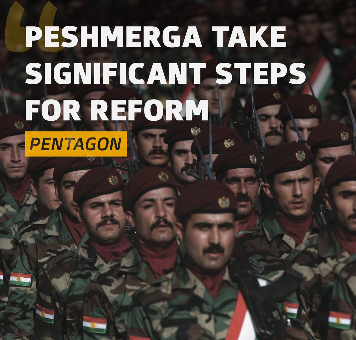 The Kurdish peshmerga forces have made incremental progress in warfighting functions and have taken significant steps toward reform goals, the Pentagon’s quarterly inspector general report to the U.S. Congress said.

Read more: kurdistanchronicle.com/babat/3059