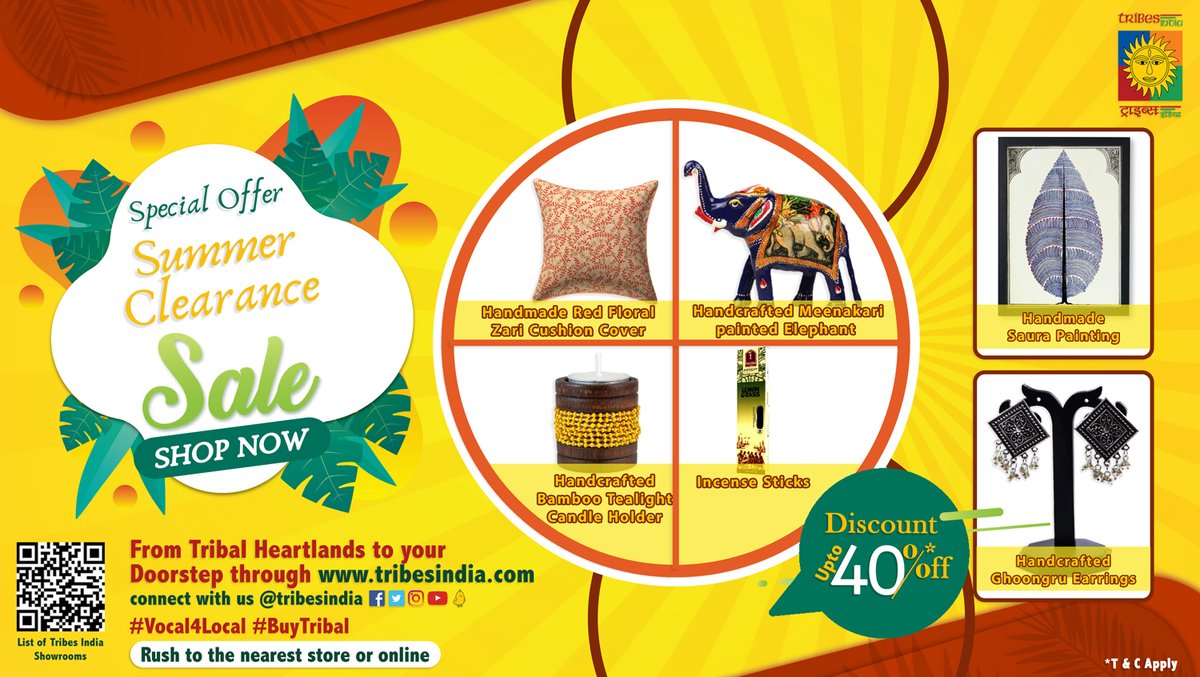 Exciting News! 🎉 Don't miss out on our #SpecialOffer! Dive into savings with discounts reaching upto 40% on #TribalHandloom & #Handicraft items. Plus, enjoy up to 10% off on all organic food products. Don't miss out on these great deals!: tribesindia.com #Vocal4Local