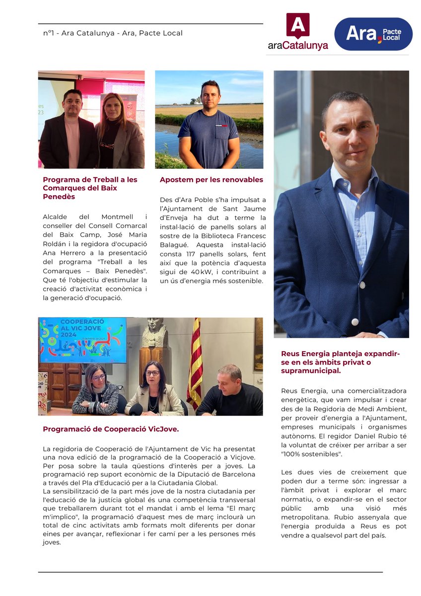 📃Compartim amb vosaltres el primer butlletí informatiu d'Ara Catalunya - Ara Pacte Local. Amb les notícies més destacades dels primers mesos de l'any. #MunicipalismeÚtil