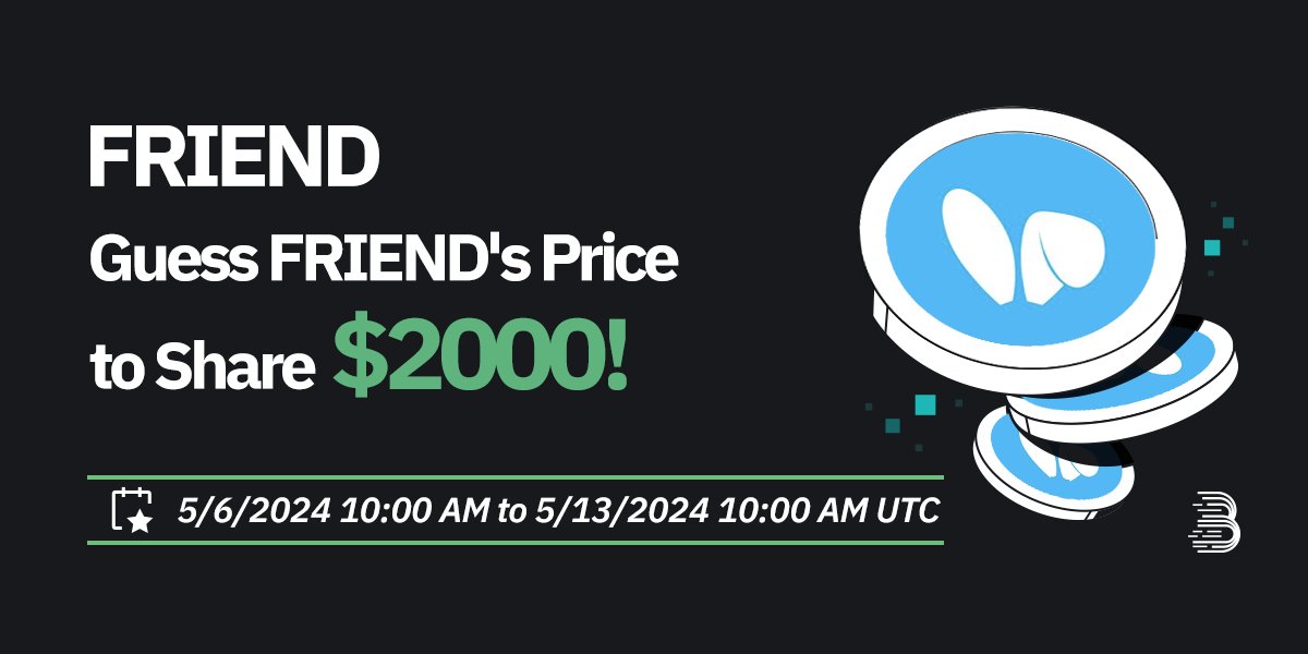 📢To celebrate the listing of Friend.tech (FRIEND)@friendtech, we are giving away a total of $2000 to all participants who guess the price and trade $FRIEND!

🥳Simply guess the highest price of $FRIEND on BitMart! And submit here: forms.gle/2S69iRxLbbbGYC…
😍Trade…