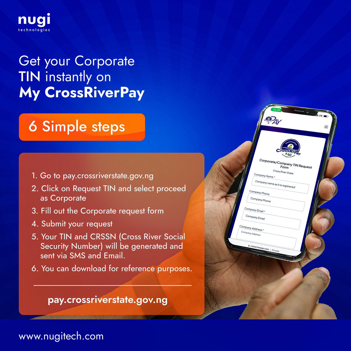 Are you a business owner in Calabar looking to generate your TIN without visiting a physical office? Look no further. With My CrossRiverPay, you can get your Corporate TIN instantly online from any location. Simply visit pay.crossriverstate.gov.ng and follow the easy steps.