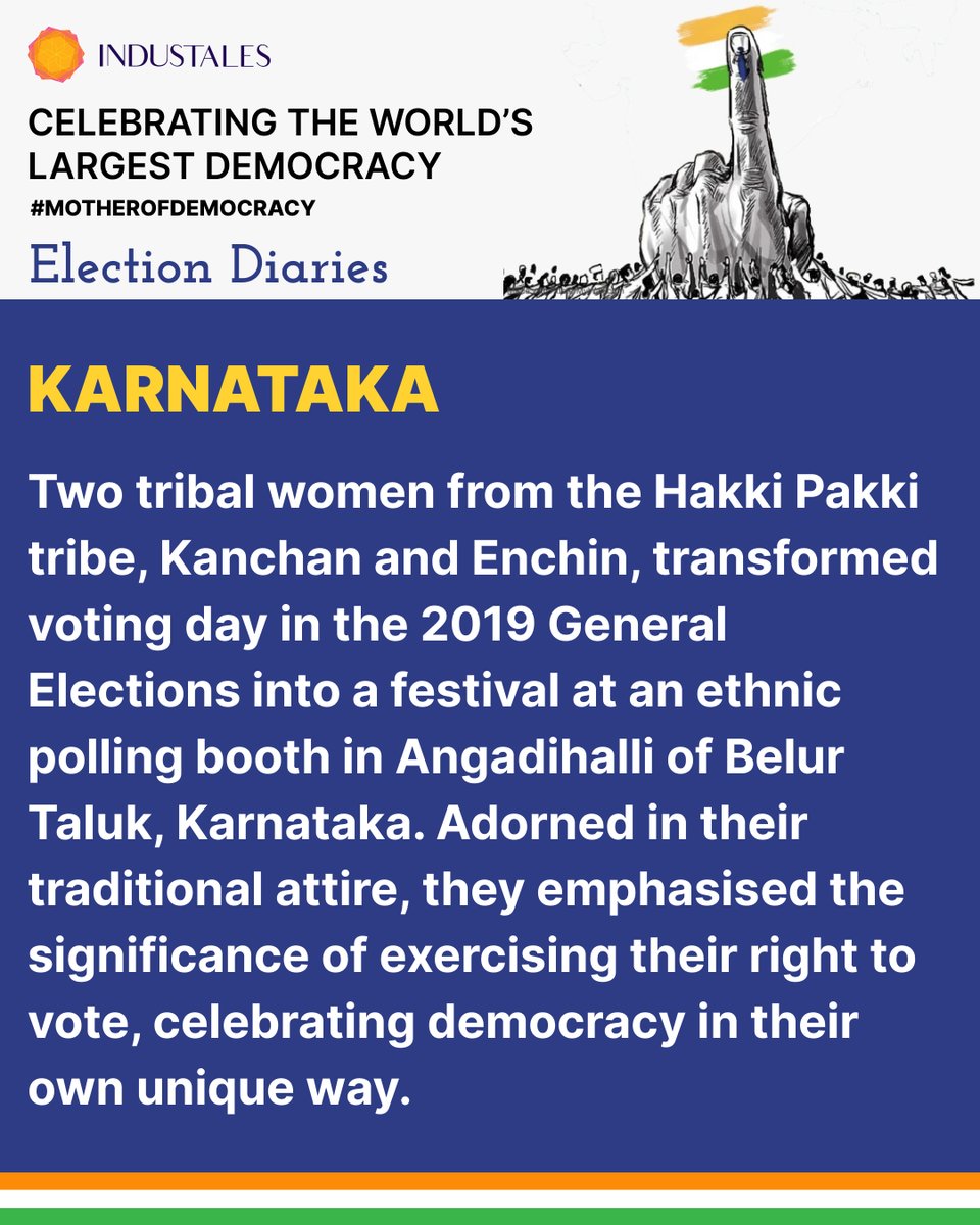 Celebrating the World's Largest Democracy

Kanchan and Enchin from the Hakki Pakki tribe turned Election Day into a vibrant celebration in Karnataka, showcasing how every vote contributes to the strength and beauty of Indian democracy.

#MotherOfDemocracy @ceo_karnataka #election