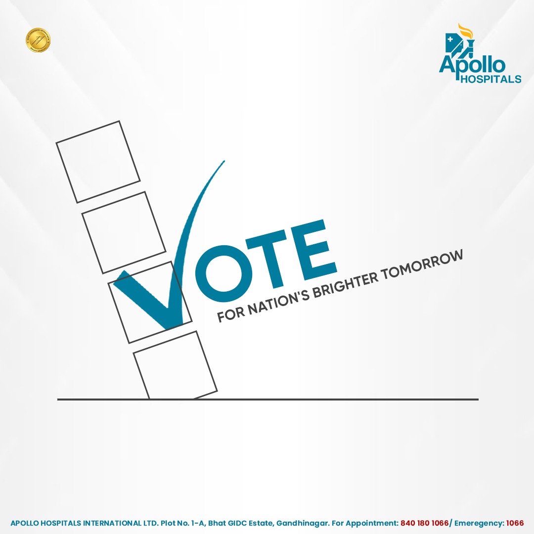 Your vote matters for making our country's future better. When we all vote, we help make our country a better place to live with more opportunities for everyone. Let's join together and make our voices heard. 
Let's Vote For the Nation's Progress.  

#ApolloHospitals #Voting