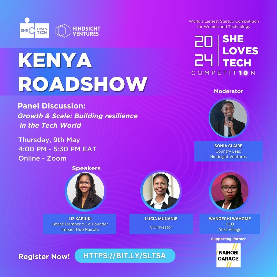 🚀 Exciting News! 🚀 Join us for the upcoming virtual She Loves Tech Kenya Roadshow on May 9th, 4:00 PM - 5:30 PM EAT, discussing how to build resilience in the Tech World. Click here to register:  forms.gle/LJNB1UsTzXMXwf… #SheLovesTech2024