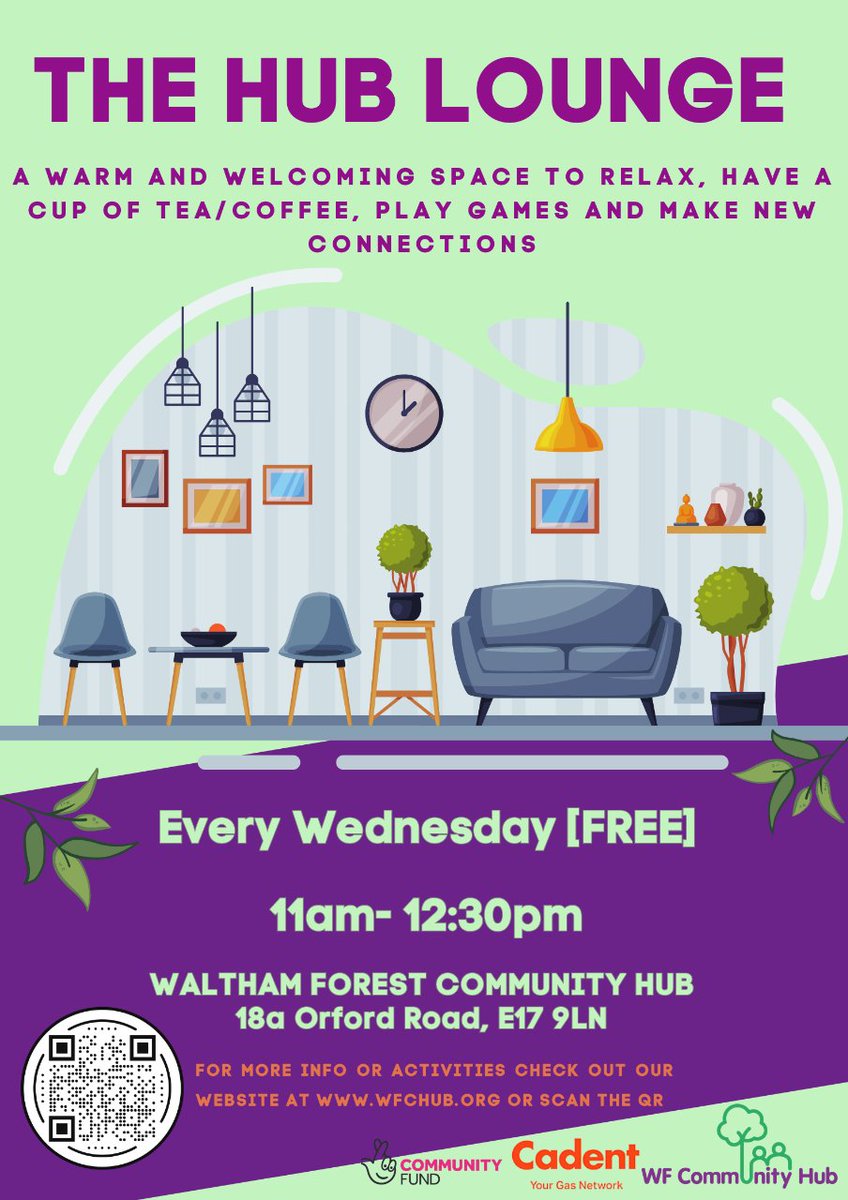 Join us at the Hub Lounge every Wednesday from 11:00 am to 12:30 pm located at 18a Orford Road, E17 9LN. Experience a cozy and inviting environment where you can unwind, enjoy a cup of tea or coffee and forge new connections! This session is completely free! @CadentGasLtd