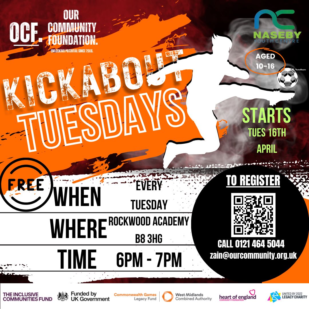 Our Football ⚽️ sessions are in full flow. Interested in joining? Use the QR code to register or simply turn up on the day! Free weekly sessions at @CORERockwood see you there! @UnitedBy2022 @HoECF @TNLComFund @BBCCiN @BhamCityCouncil #Sports #Fitness #Health #Wellbeing