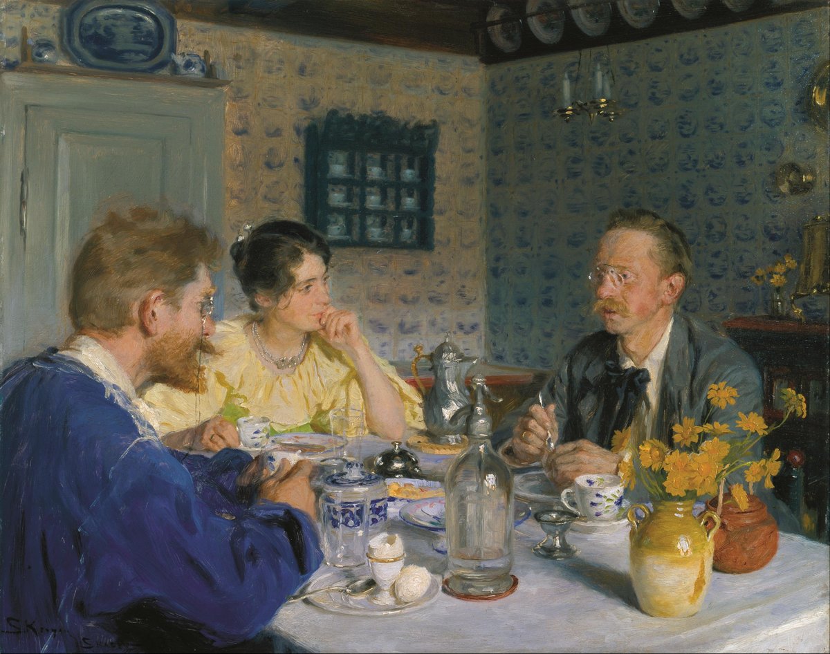 'Un almuerzo. El artista, su esposa y el escritor Otto Benzon', del pintor noruego Peder Severin Krøyer (1851 - 1909).