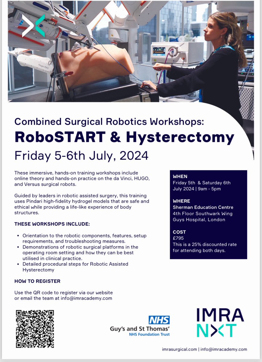 Our next exciting courses at The Wickham Institute of Robotic Surgery @GSTTnhs @GuysUrology @IMRASurgical @IntuitiveSurg @TouchSurgery @MedtronicUK @CMRSurgical @Proximie @ConMedAirSeal