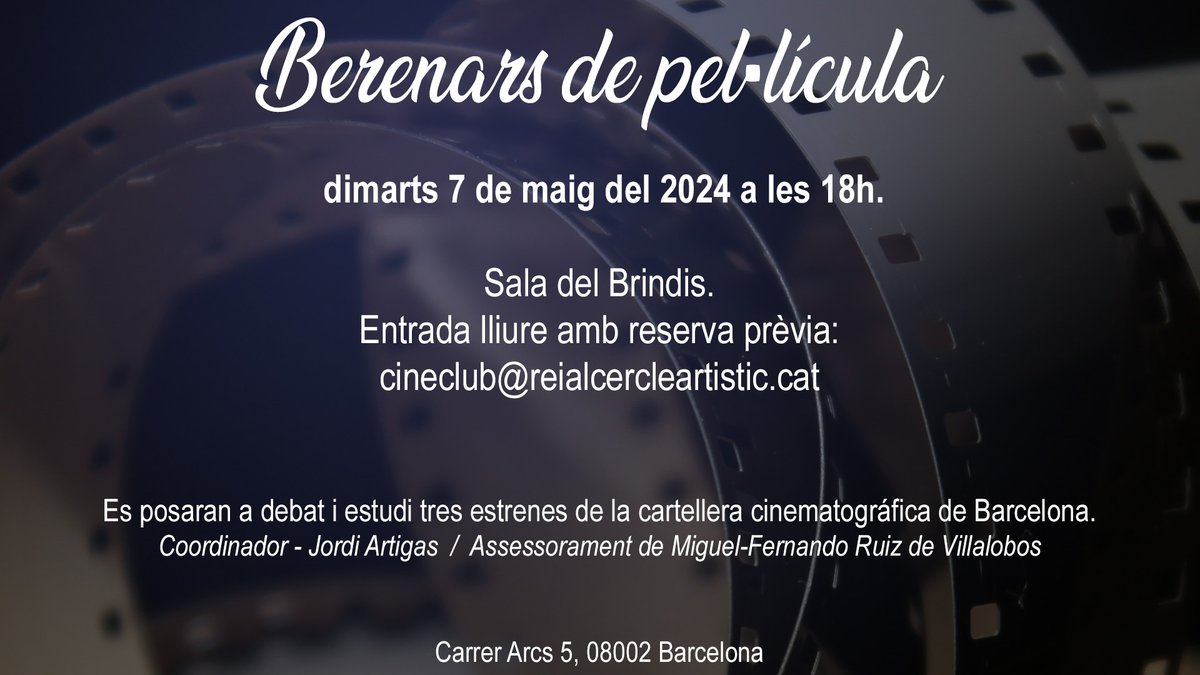 𝐁𝐞𝐫𝐞𝐧𝐚𝐫𝐬 𝐝𝐞 𝐩𝐞𝐥·𝐥𝐢́𝐜𝐮𝐥𝐚 Dimarts 7 de maig del 2024 a les 18h Sala del Brindis Entrada lliure amb reserva prèvia