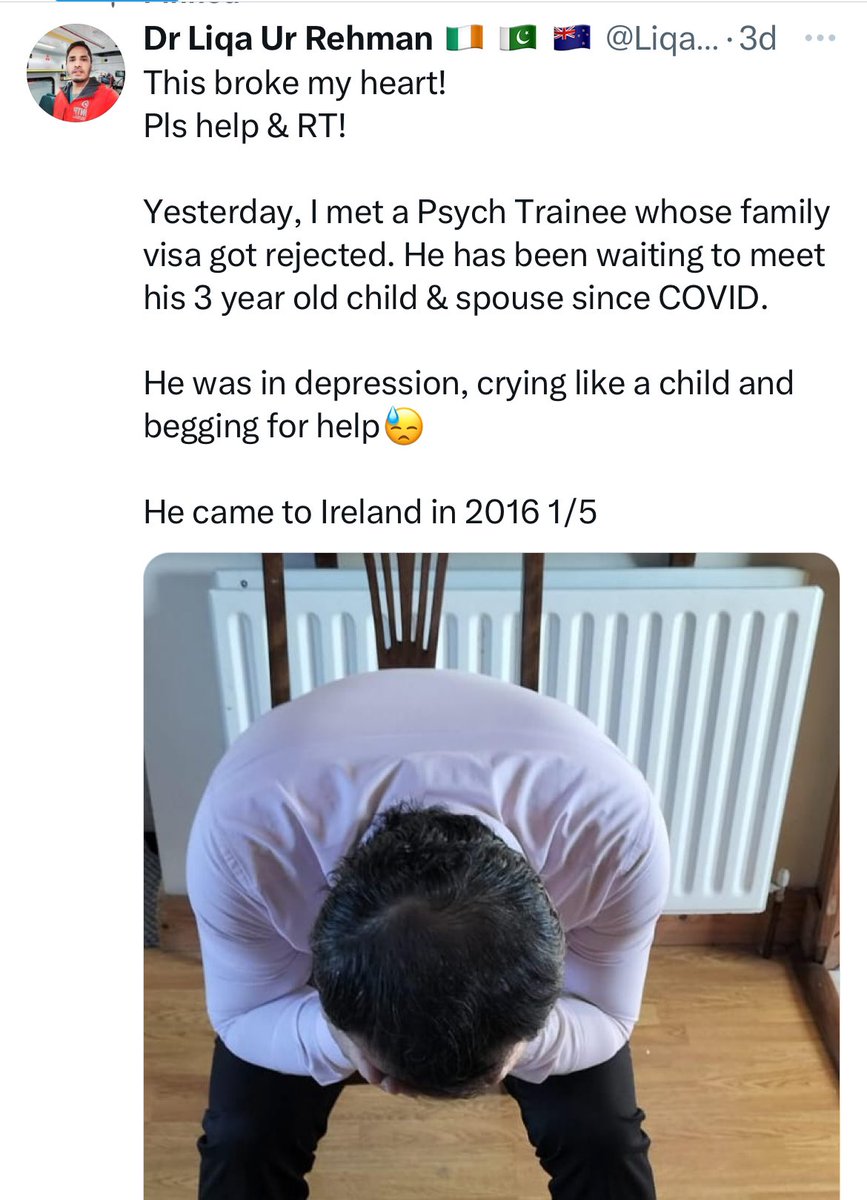 1/ This doctor has been working in @HSELive for past 9 years & been waiting for 3+ years to reunite with his spouse & 3 year old daughter. His family visa was rejected recently after a long wait with frivolous & generic copy paste refusal reasons. He was admitted to hospital 1/2