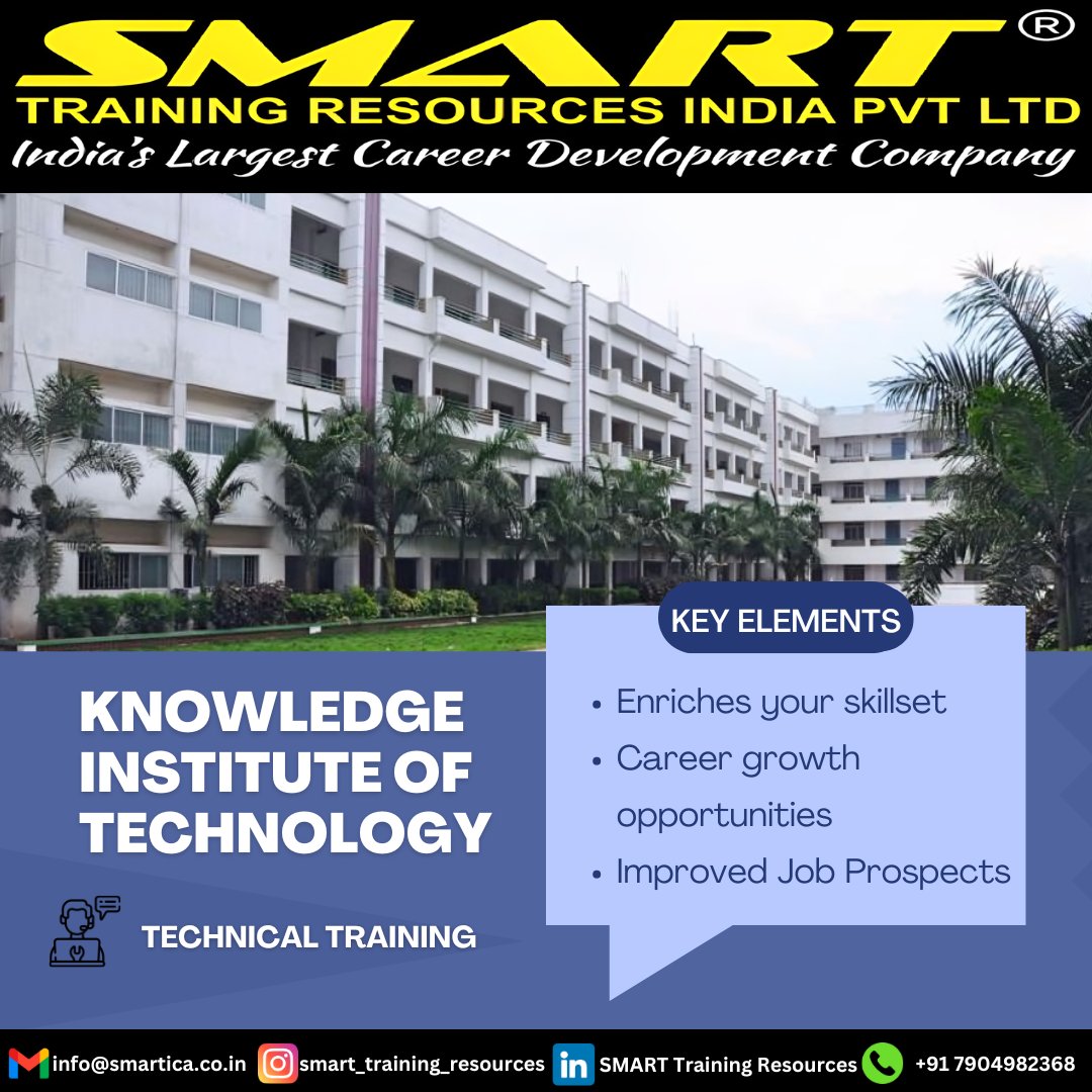 Technical Training at KNOWLEDGE INSTITUTE OF TECHNOLOGY.

SMART TRAINING RESOURCES INDIA PVT. LTD.

Call us:-
+91 7904982368
+91 9500077606

#technicaltraining #programming #pythonprogramming #java #cprogramming #enhanceskills #careerdevelopment #careergrowth