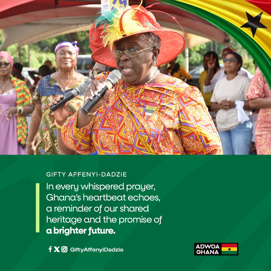 In every whispered prayer, Ghana's heartbeat echoes, a reminder of our shared heritage and the promise of a brighter future.

#GiftyAffenyiDadzie
#LoveForGod
#LoveForCountry
#womenleadership
#womenoffaith
#womanofprayer
