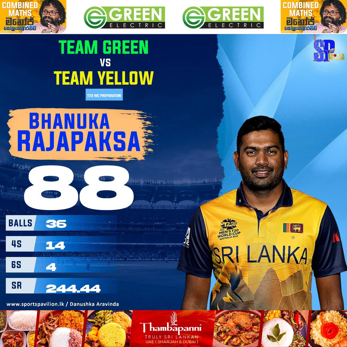 🇱🇰🏏 @BhanukaRajapak3 is back 88 (36) 4*14 6*4 - SR/ 244.44 #sportspavilionlk #T20WorldCup #BhanukaRajapaksa #danushkaaravinda